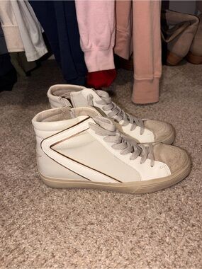 ShuShop White and Beige High-Top Sneakers